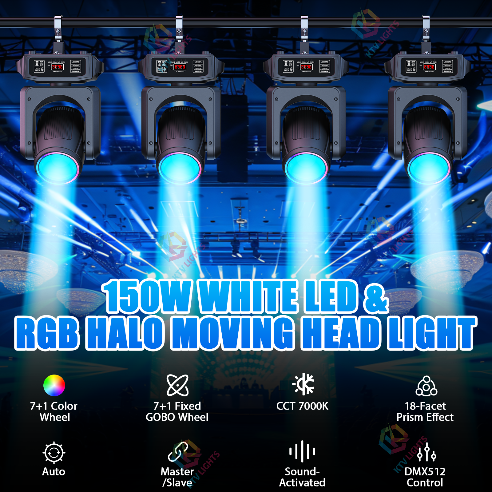 150W White RGB Halo LED Moving Head Light-E59