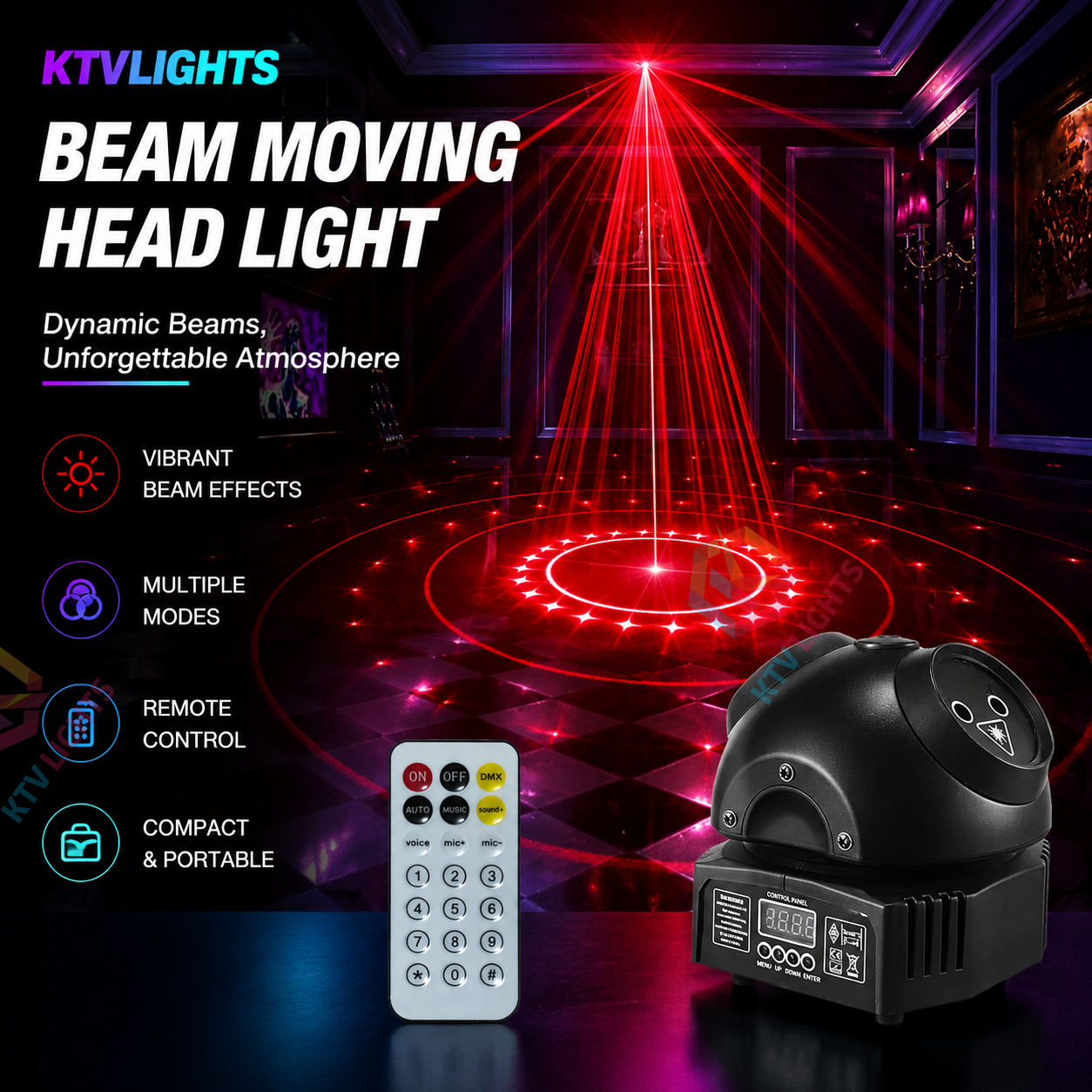 KTVLIGHTS Beam Moving Head Light DJ Stage Lighting with Laser Effects-E8