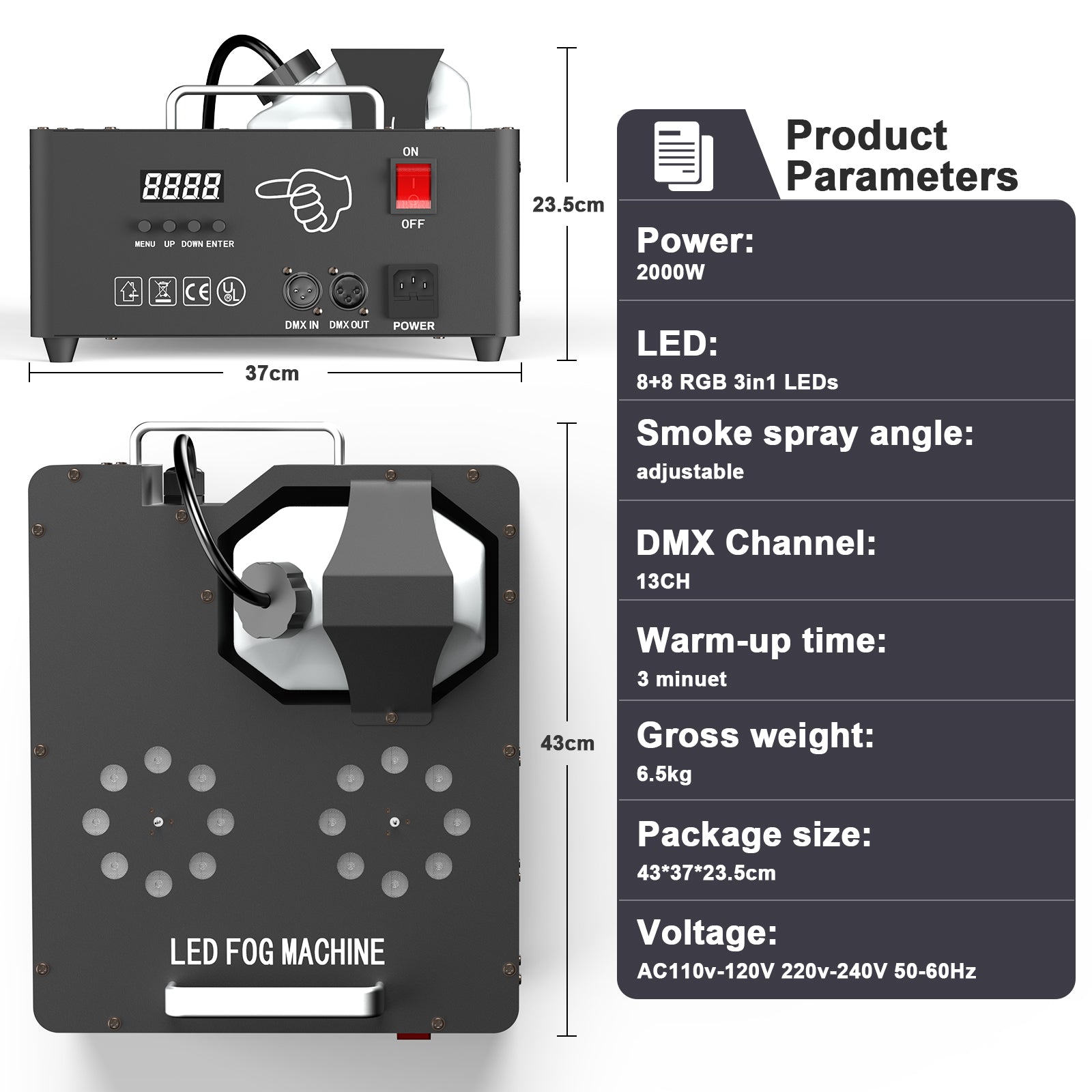 2000W Dual-Tube Adjustable LED RGB Smoke Machine-Y11