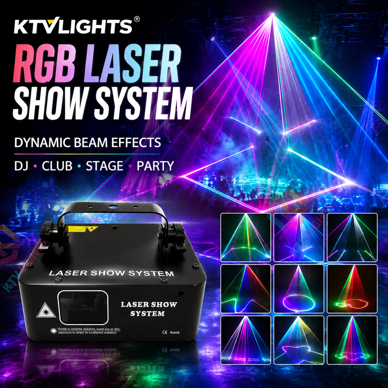 KTVLIGHTS DJ RGB Laser Scanning Stage Effect Light – DMX512 Party Light-B1