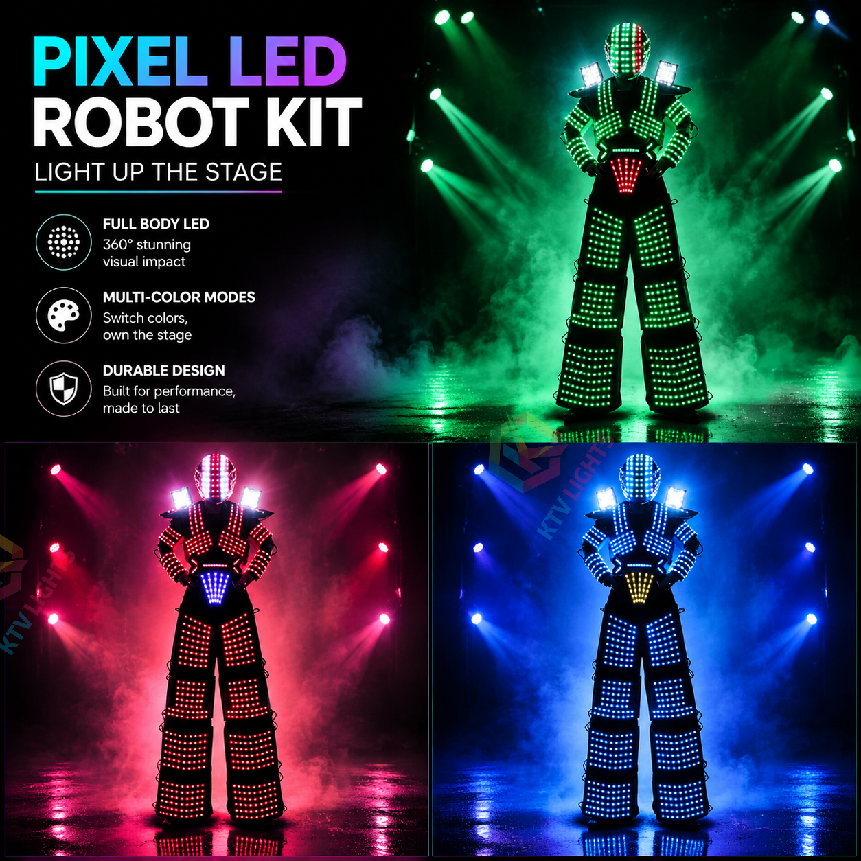 KTVLIGHTS Pixel LED Robot Kit for DIY Costume & Party Shows-M45