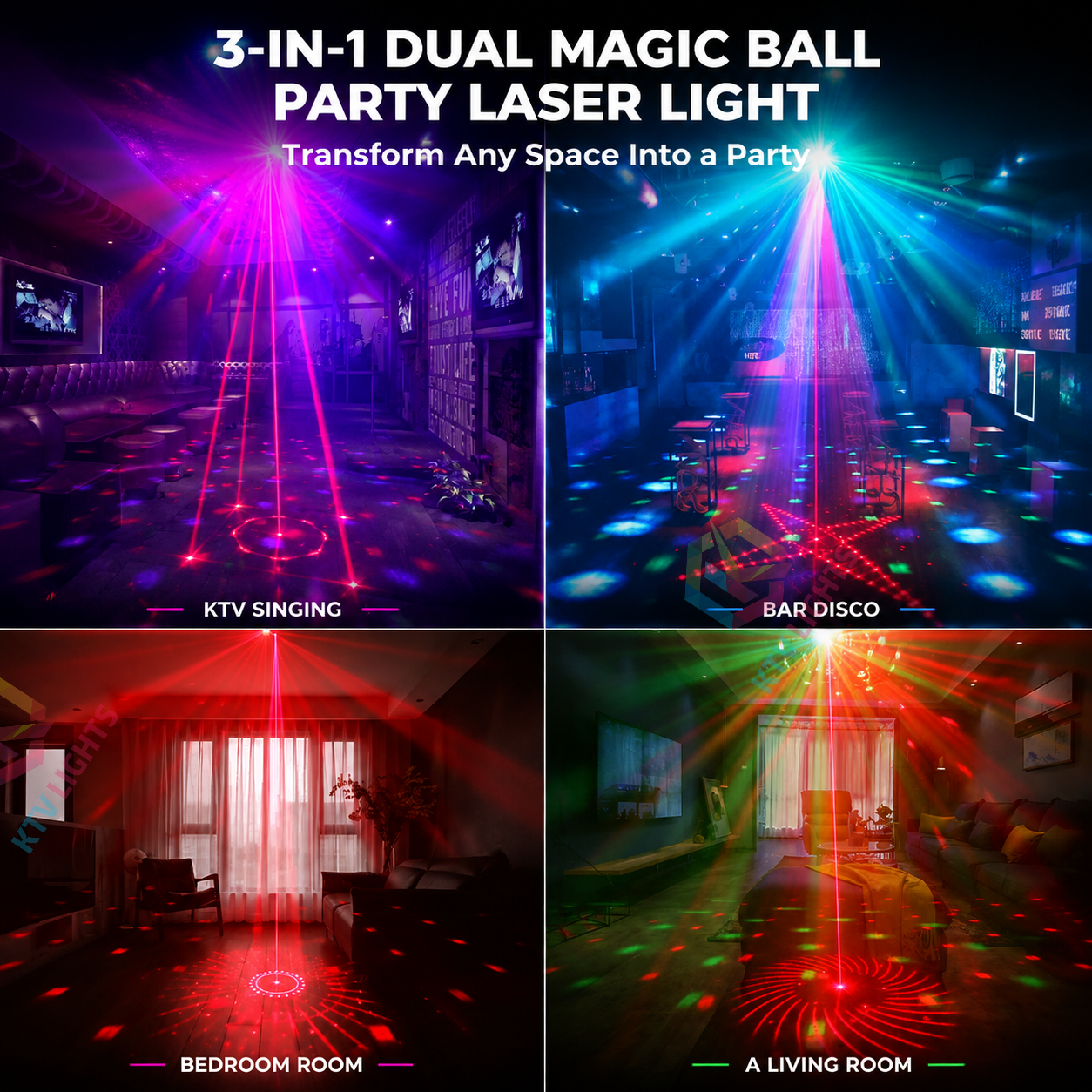 KTVLIGHTS 2026 Model 3-in-1 Dual Magic Ball Laser DJ Party Stage Light-C15