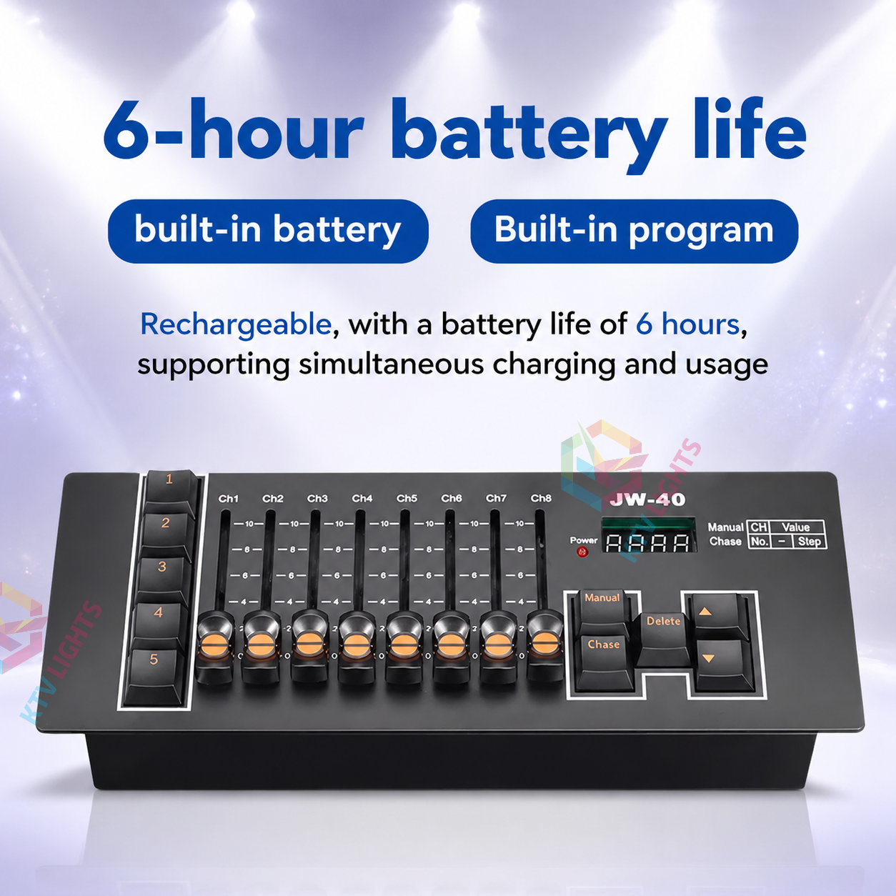 KTVLIGHTS Portable Rechargeable DMX512 Stage Lighting Console-D9