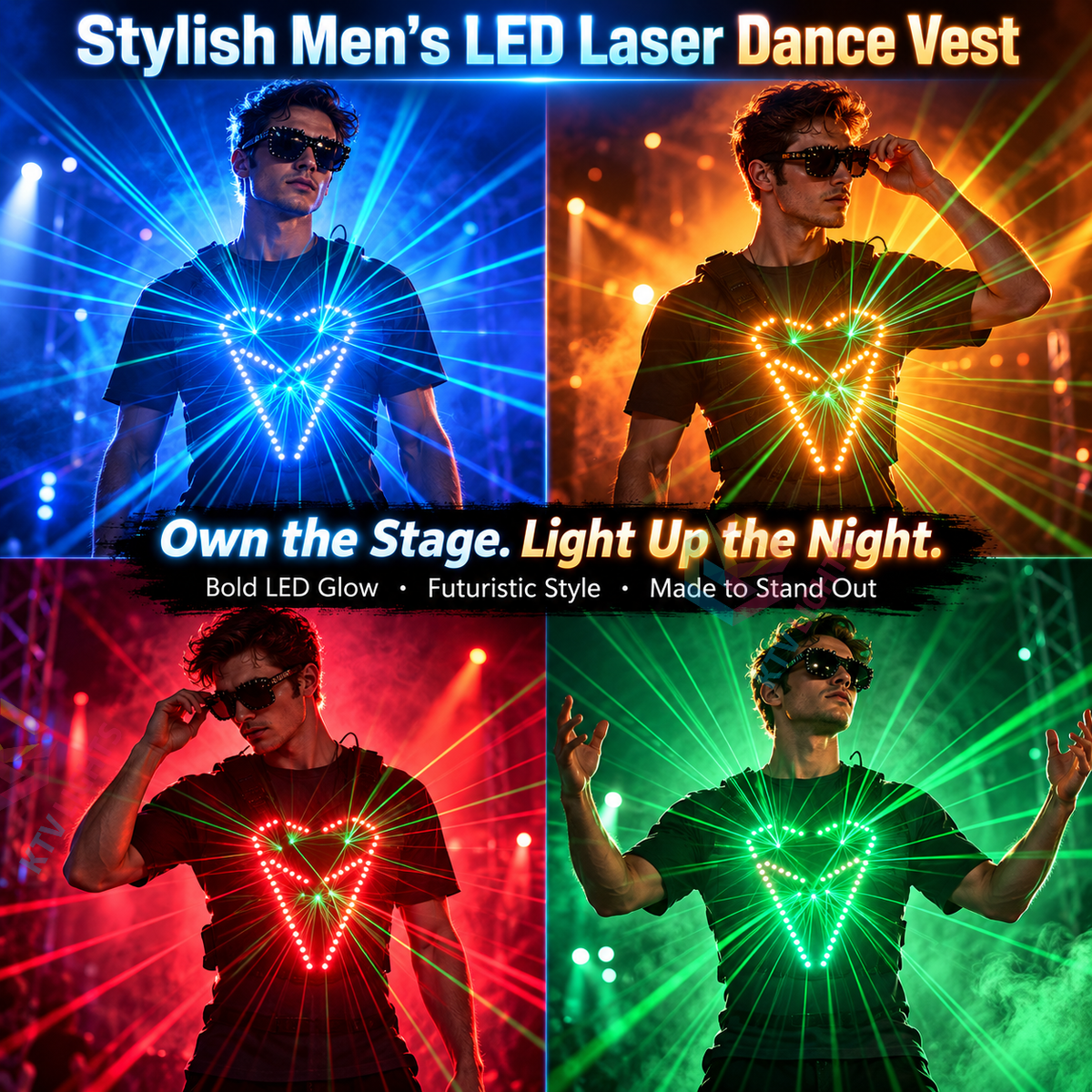 KTVLIGHTS Cyberpunk LED Light-Up Vest for Raves, Festivals & Parties-M69