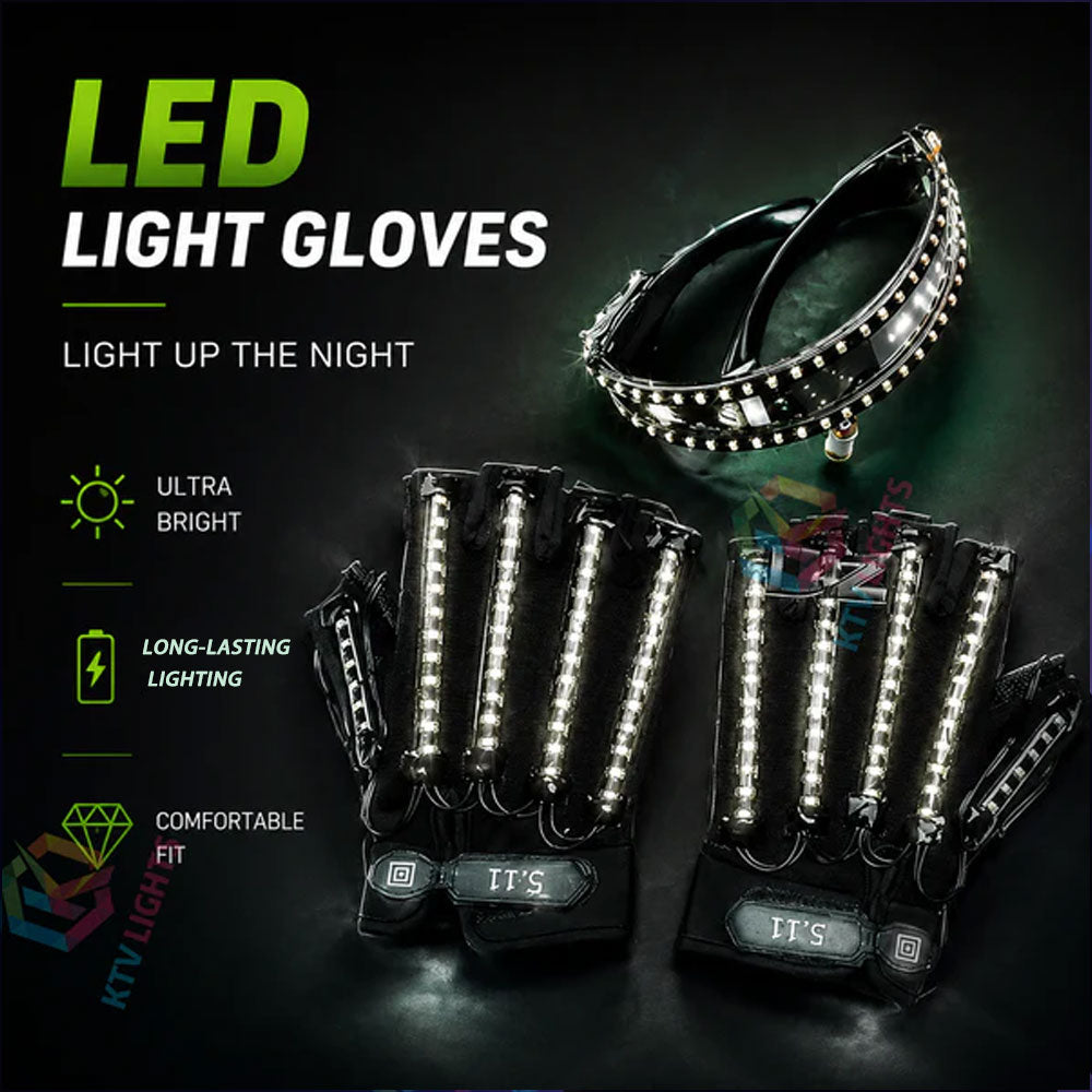 KTVLIGHTS LED Gloves & Glow Glasses for Rave Party Events-M44