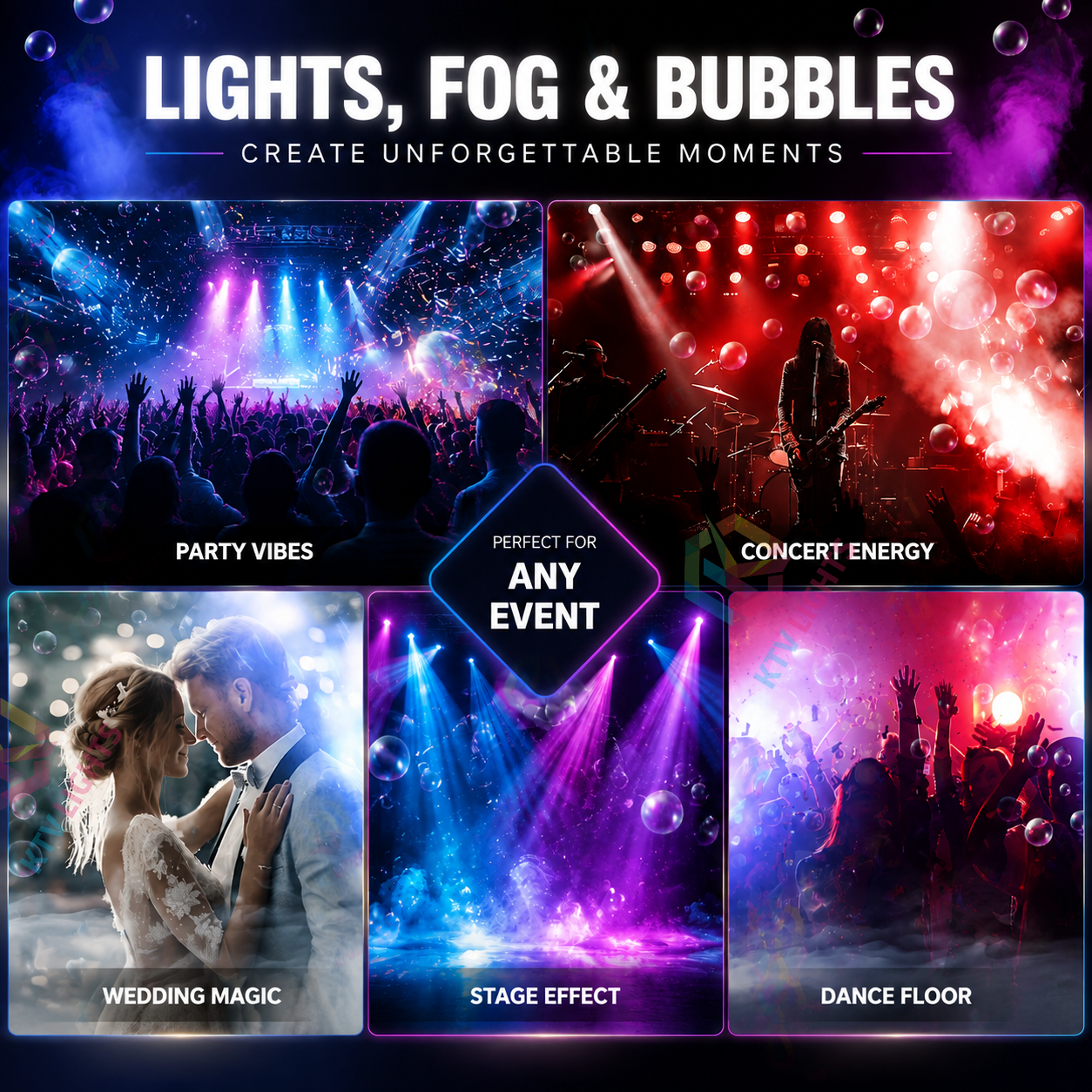 KTVLIGHTS 1500W LED RGB Smoke Bubble Machine with Remote Control-Y5