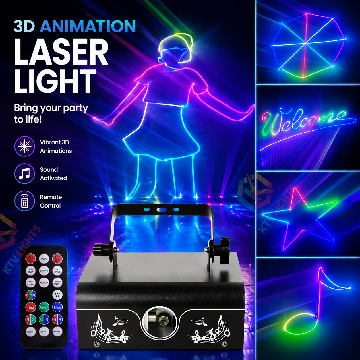 KTVLIGHTS RGB Animation Laser Light for DJ Stage Parties-A1