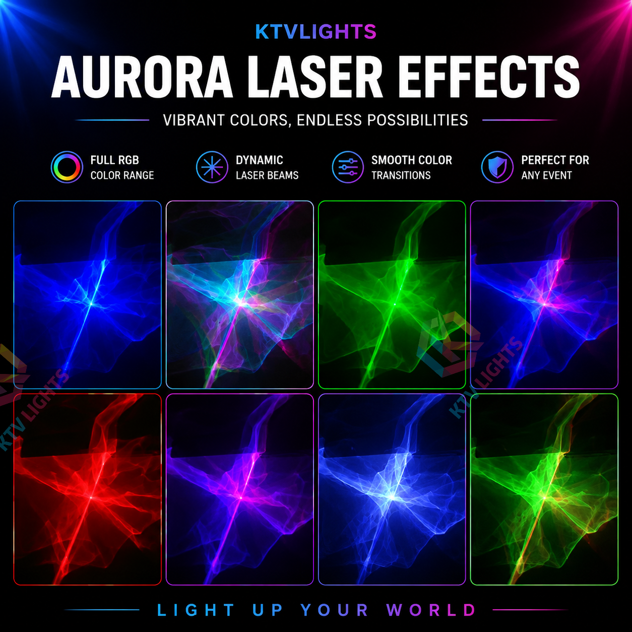 KTVLIGHTS 2W RGB Aurora Effect IP65 Waterproof DMX Outdoor Laser Projection Light-B31