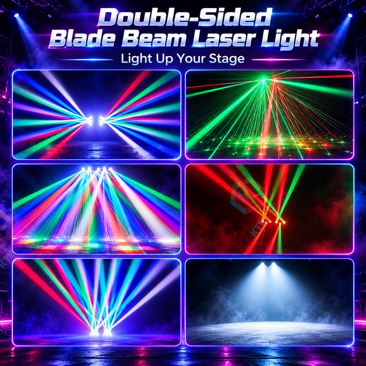KTVLIGHTS 100W Double Blade Laser Stage Light, RGB LED, DMX512-E111