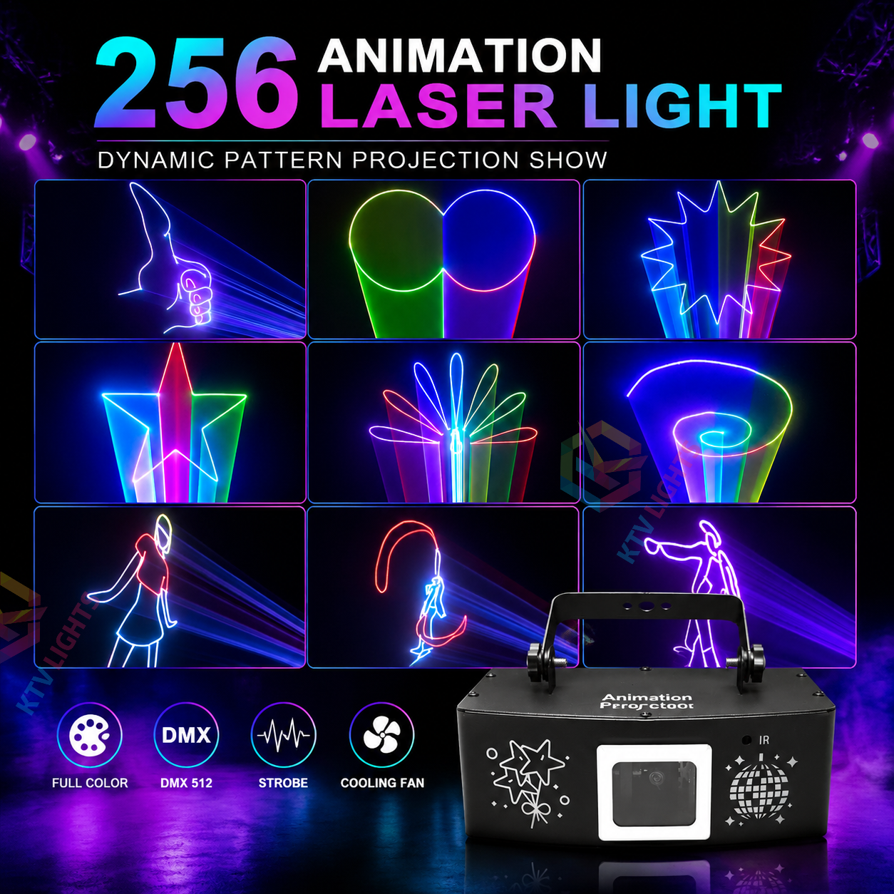 KTVLIGHTS RGB Animated Laser Light, DJ Stage Effect Light, DMX512 Party Light-A24