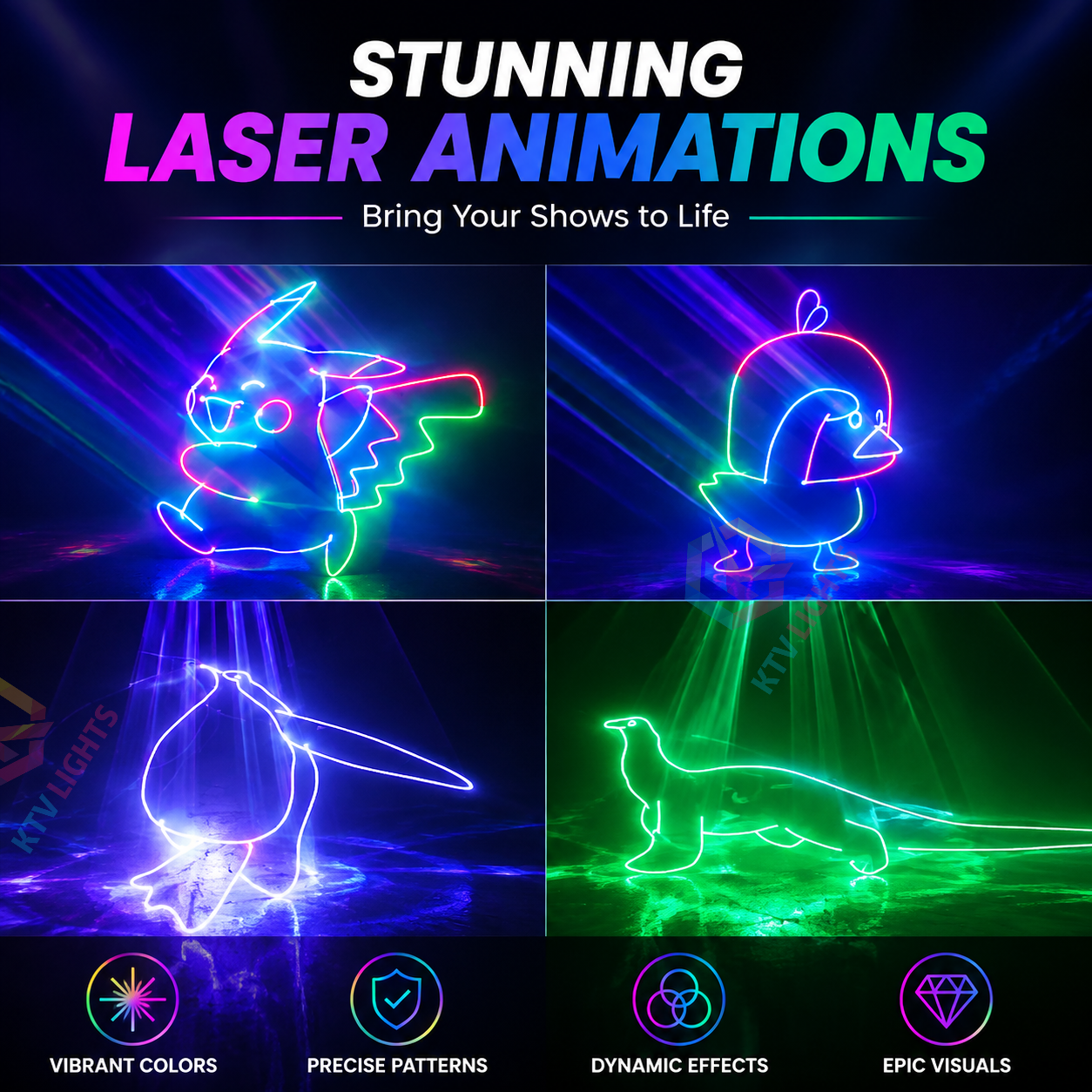 KTVLIGHTS Full-Color RGB Animation Laser Projector – DJ Disco Light-A21