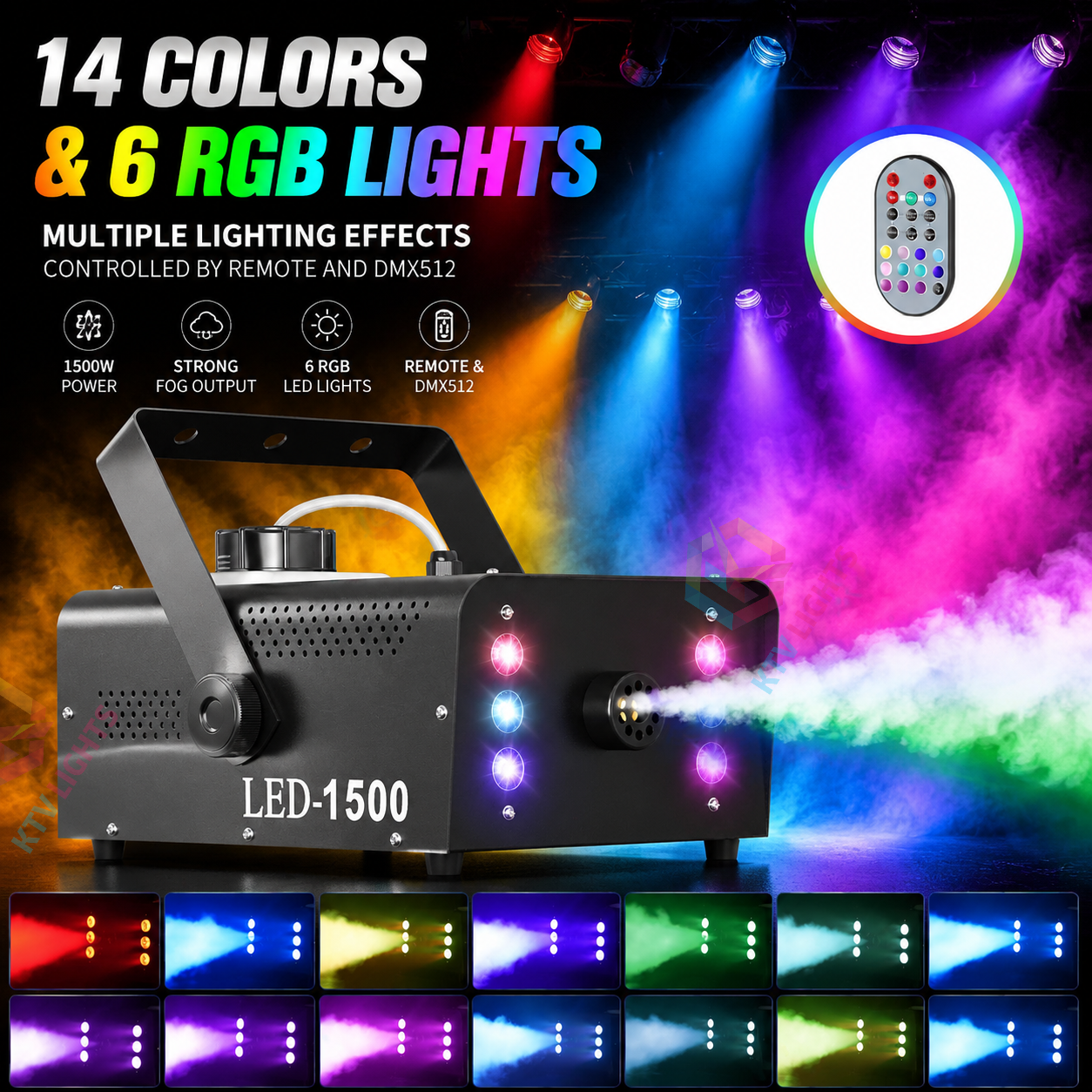 KTVLIGHTS 1500W Upgraded RGB 6LED Fog Machine - Y13