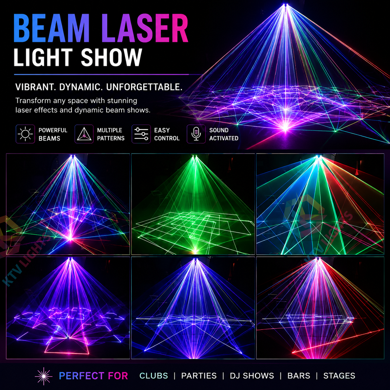 KTVLIGHTS 2000mW Laser Beam Light – DJ Stage Party Light – DMX512-A5