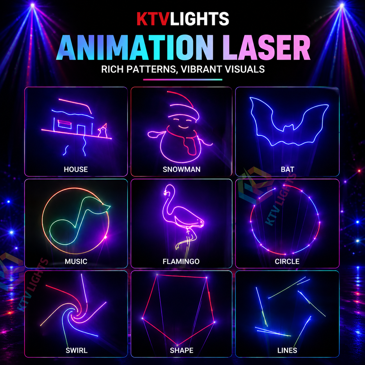 KTVLIGHTS 3W Sound-Activated Animation Laser Light for DJ Stages-A27