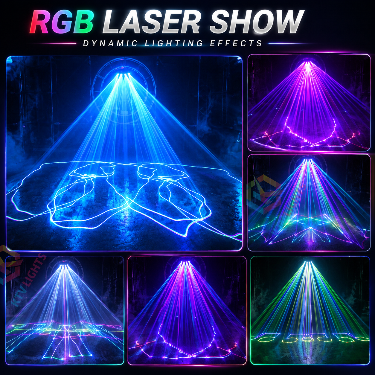 KTVLIGHTS 4-Aperture RGB Line-Scan DMX Laser Stage Light for DJ Clubs-B25
