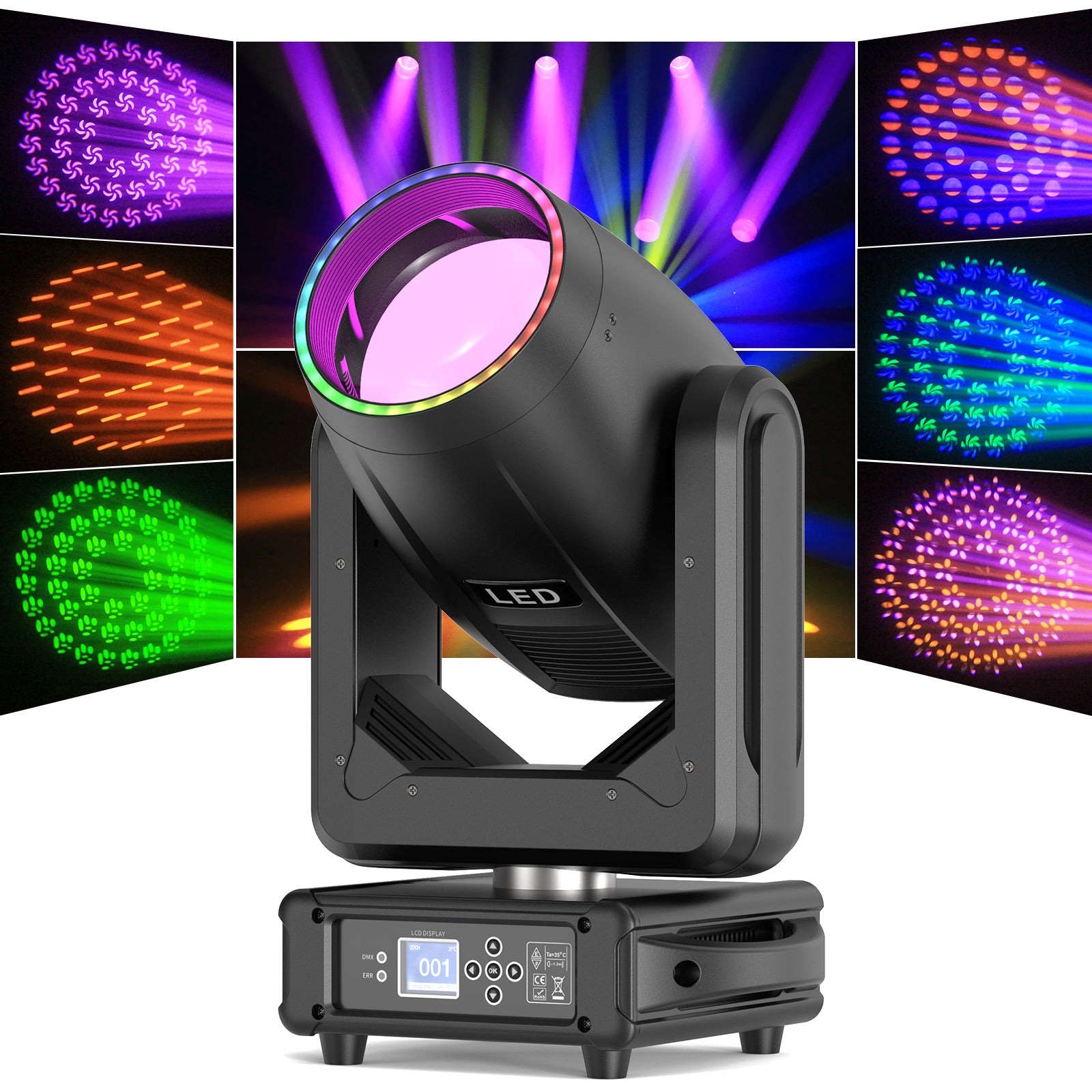 200W LED Beam Moving Headlight 18 Gobos 15 Colors 8+48 Prism Stage Light-E25