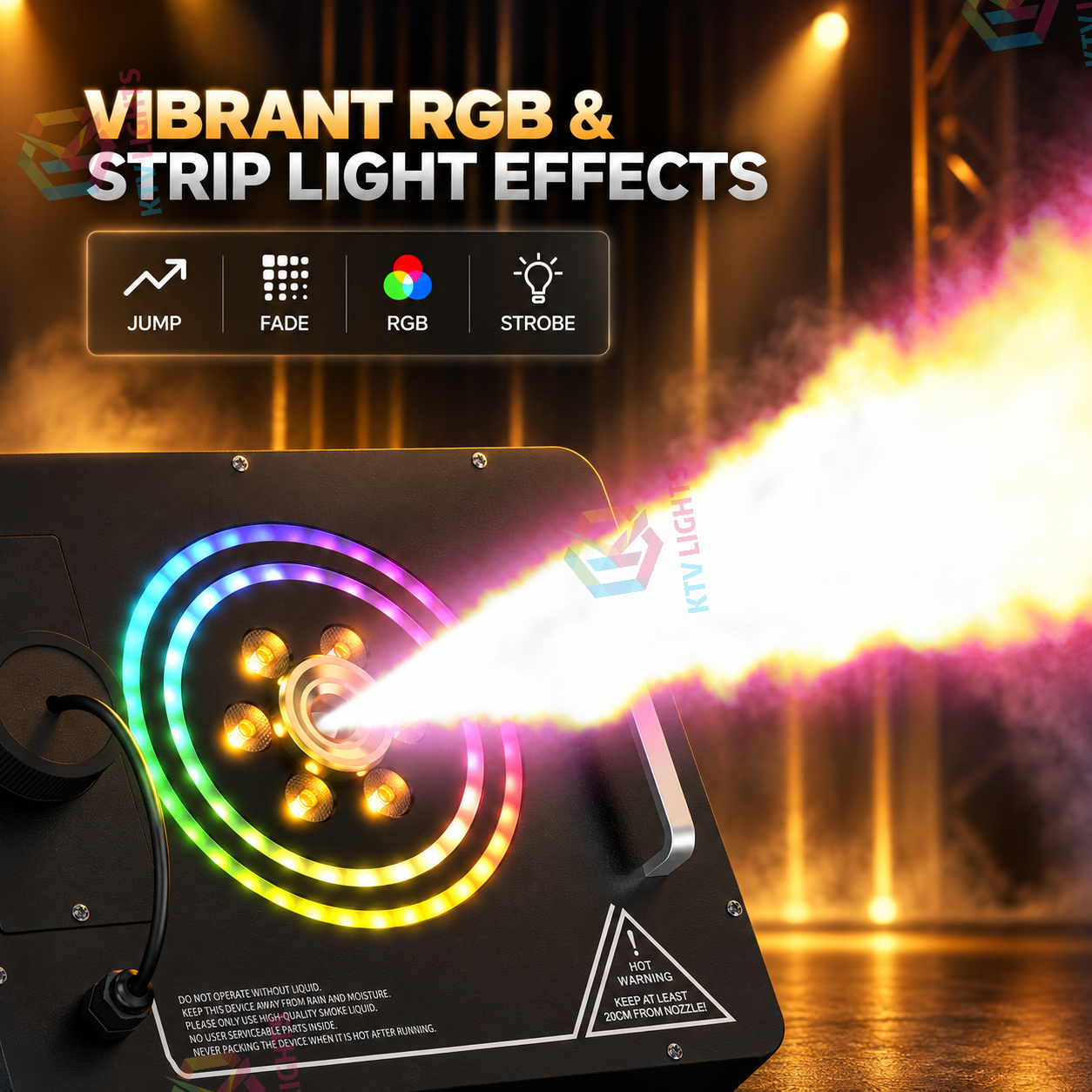 KTVLIGHTS 1200W RGB Vertical Fog Machine, 3000 CFM, 1L Tank-Y18
