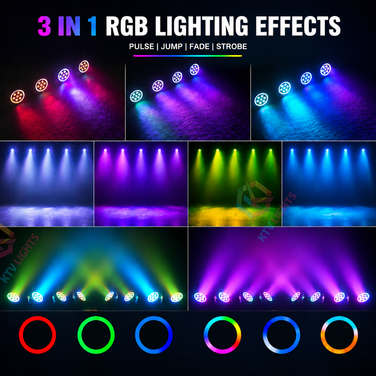 KTVLIGHTS 7-LED RGB Rechargeable PAR Stage Light-P48