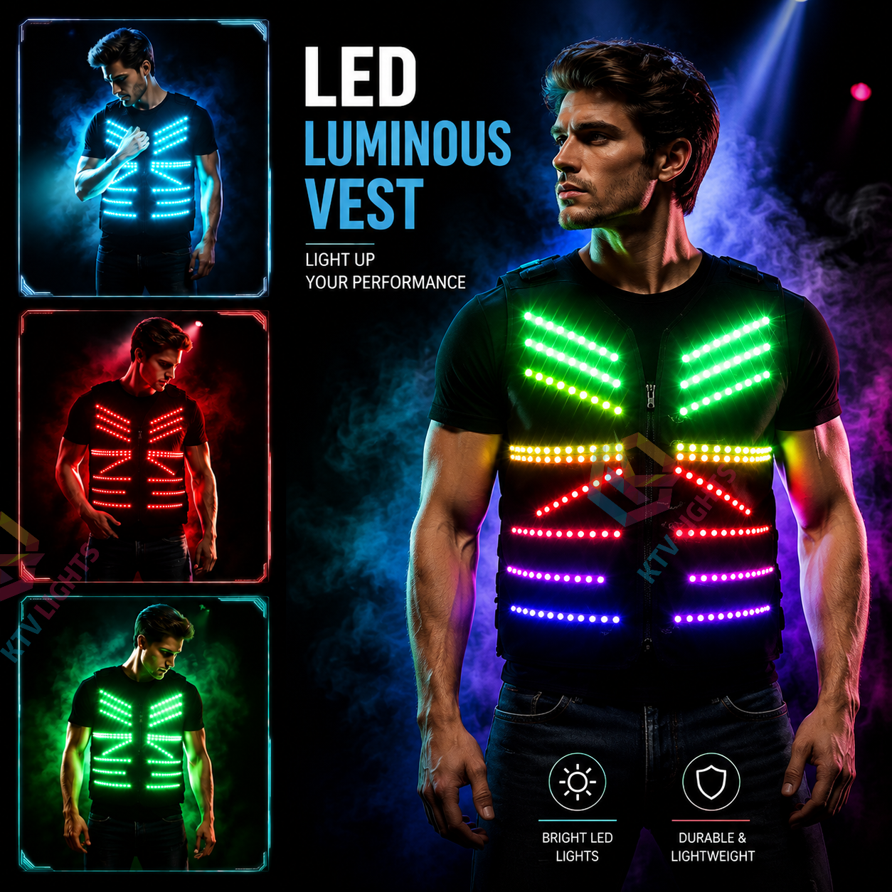 KTVLIGHTS Colorful LED Vest for Rave Parties & DJ Events-M42