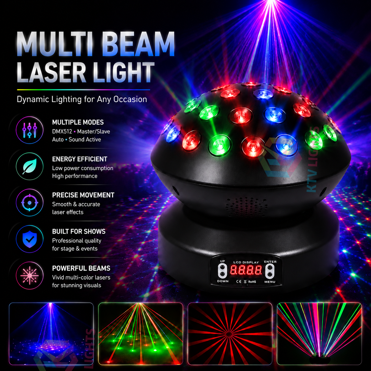 KTVLIGHTS 3-in-1 Full Color Laser Light RGB DJ Stage Lighting-B42