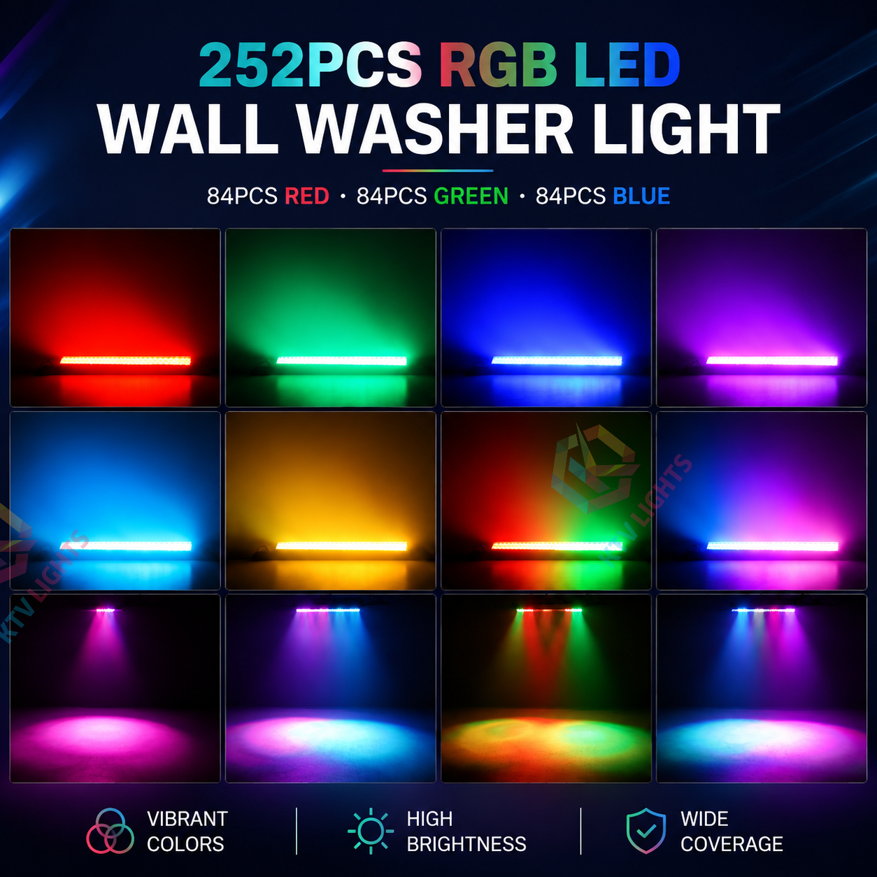 KTVLIGHTS 252-LED RGB 3-in-1 Stage Wall Washer Light-X11