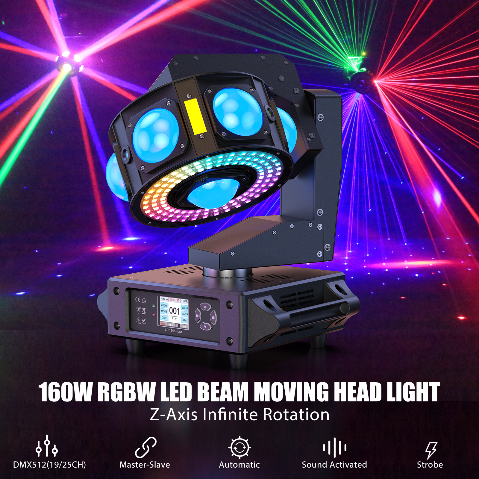 160W RGBW LED Beam Rotating Laser Moving Head Light-E41
