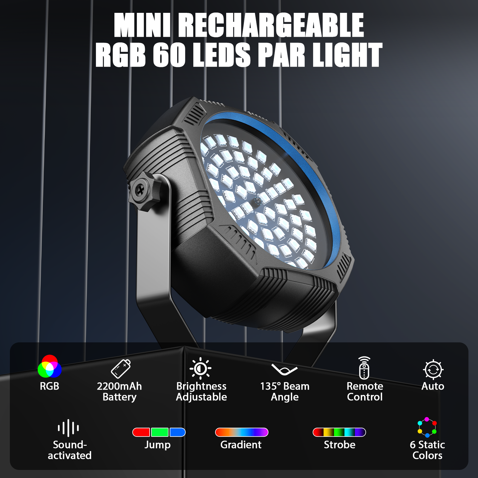 Mini 60W RGB LED Rechargeable Strobe Par Light-P33