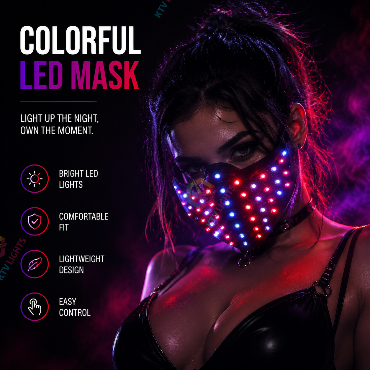 KTVLIGHTS Colorful LED Mask for Rave Parties & Festivals-M41