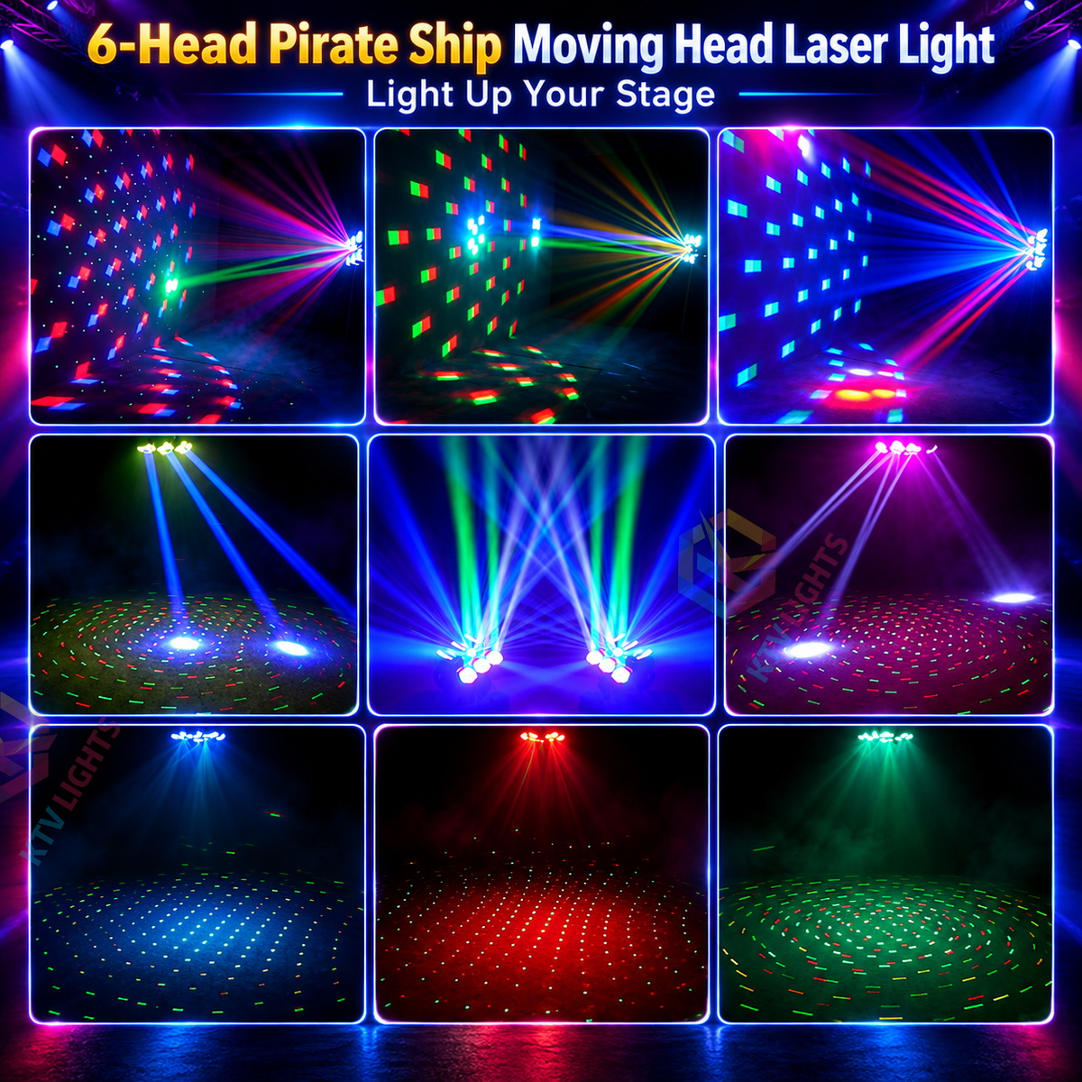 KTVLIGHTS 6-Head Pirate Ship LED Laser DJ Stage Light-E114