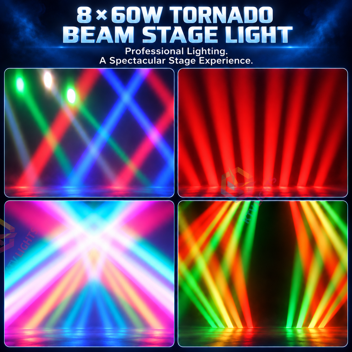 KTVLIGHTS 8x60W RGBW Tornado Moving Head Beam Bar Stage Light - DMX512-E106