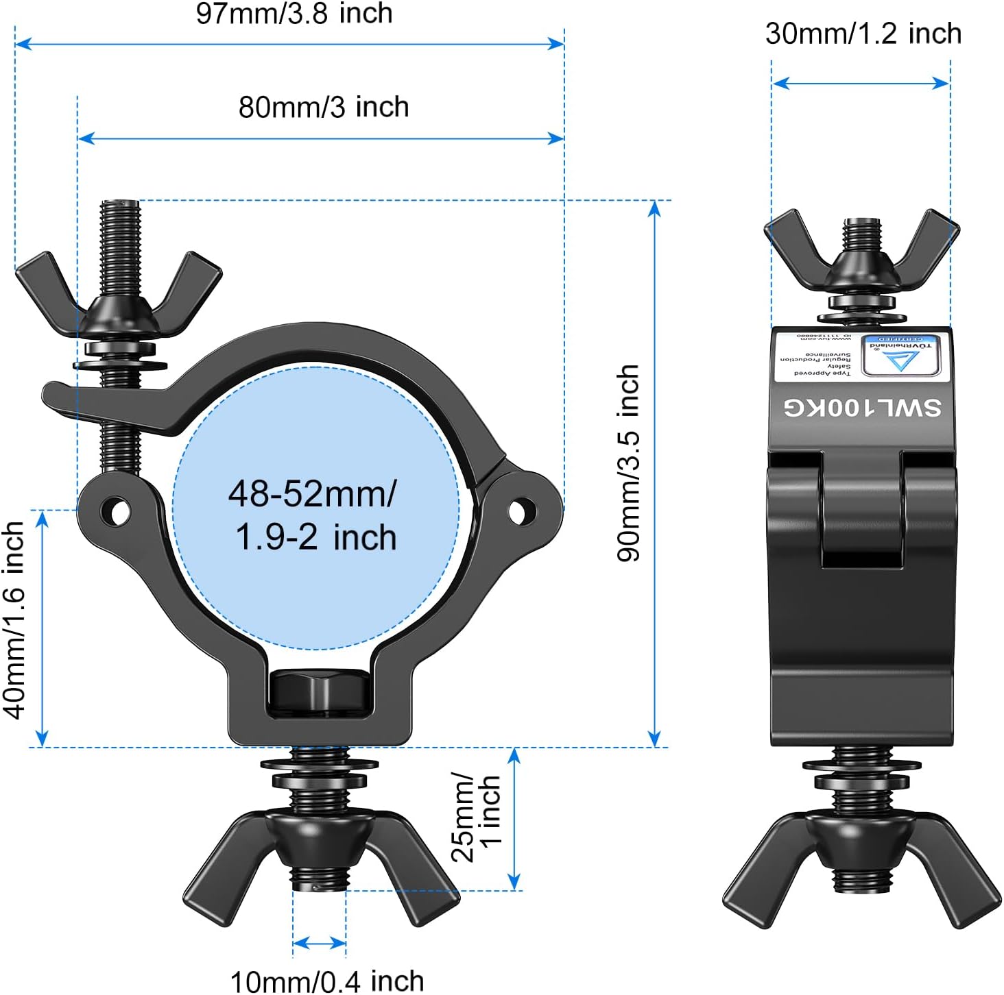 [4 Pack] Stage Lighting Clamps, TUV 2 Inch Truss Lighting Clamps