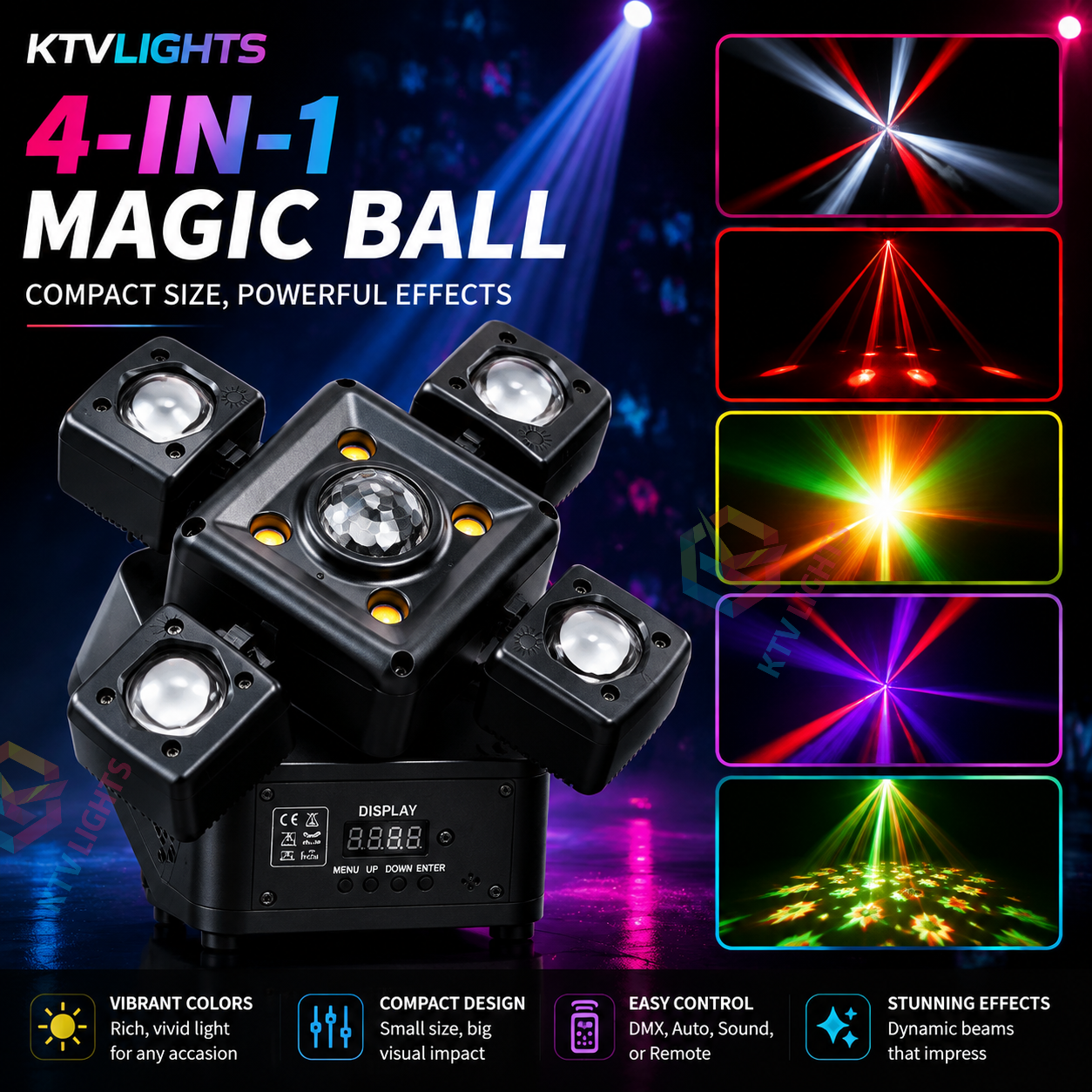 KTVLIGHTS 4 Arms LED Moving Head Stage Light for DJ Party Events-E93
