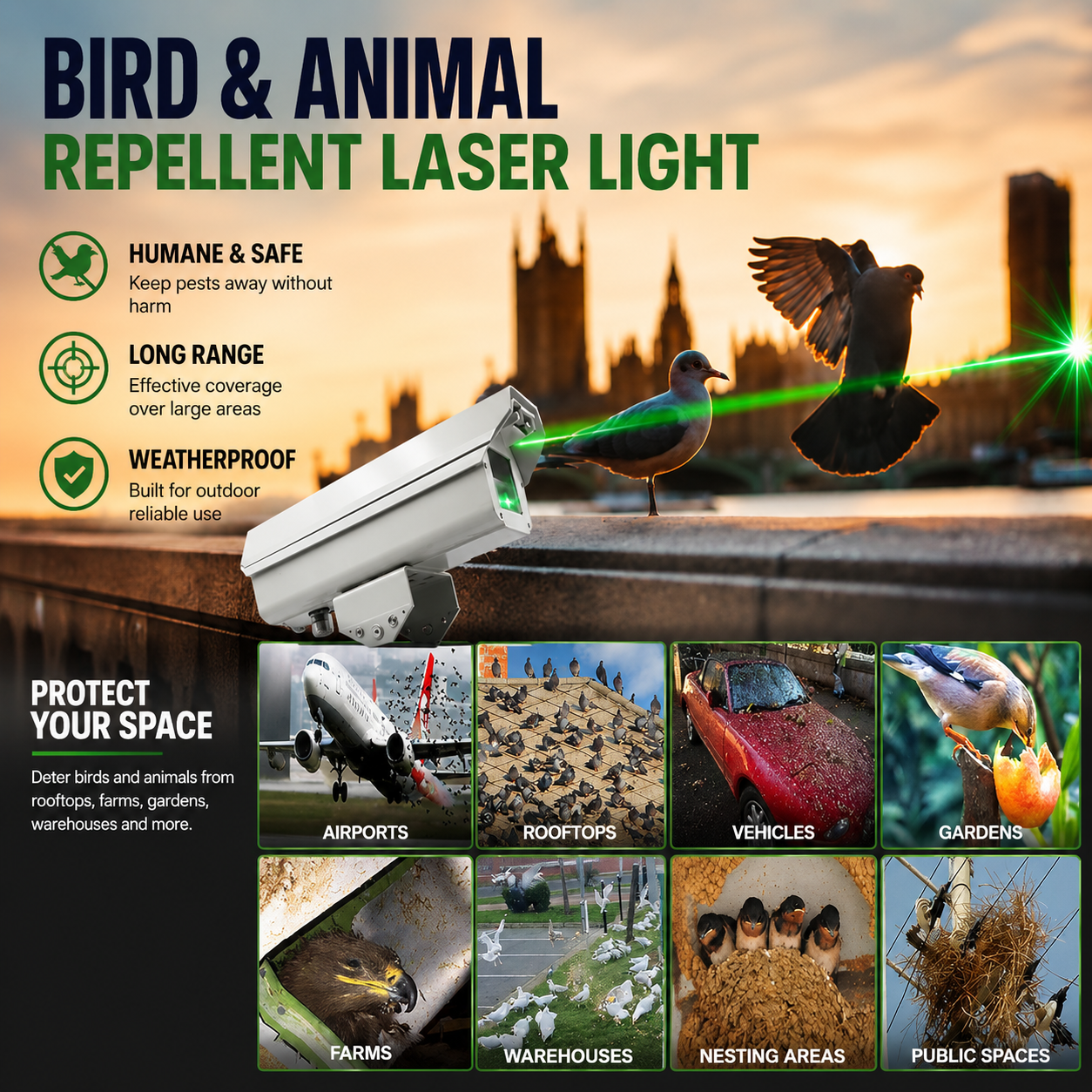 Programmable Professional Outdoor Bird Repellent Light & Animal Repellent Laser Light - B19