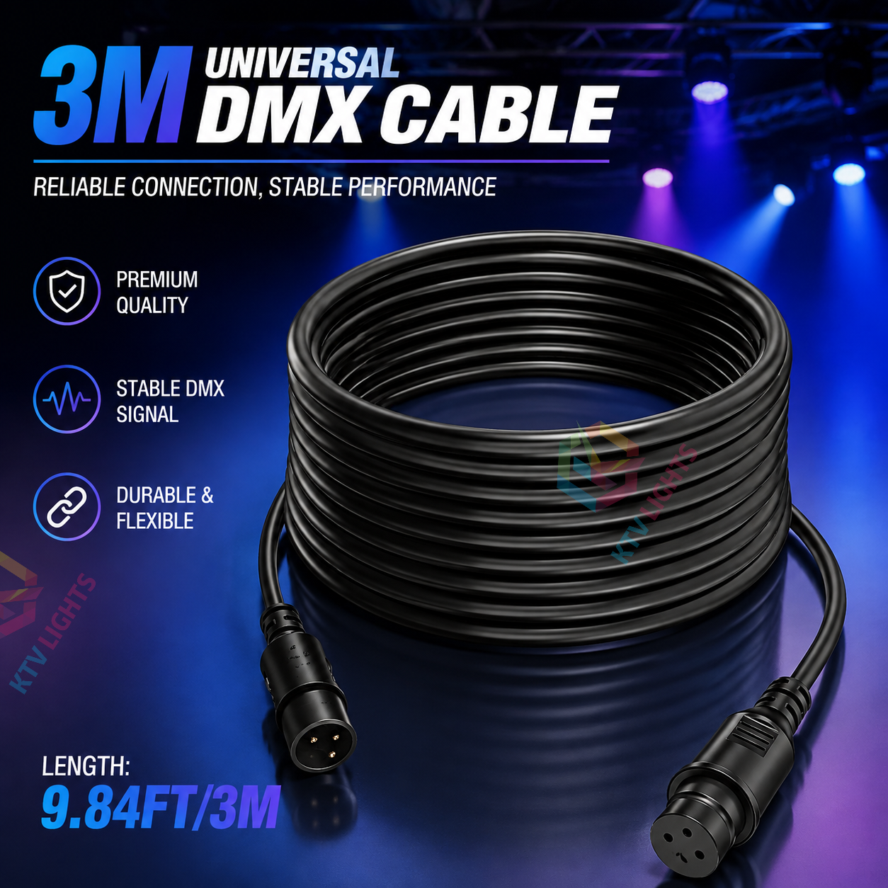 KTVLIGHTS 3M Universal DMX512 Stage Lighting Cable-D5