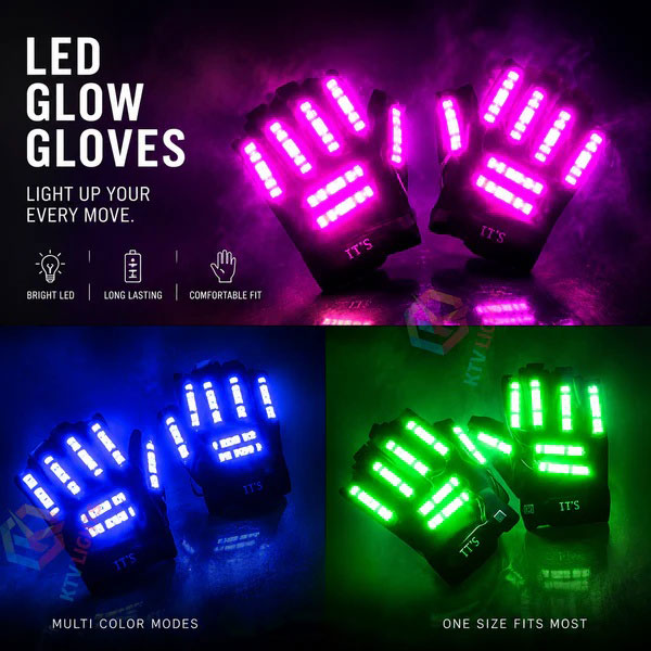KTVLIGHTS LED Gloves for Rave Parties, DJs & Light Shows-M7