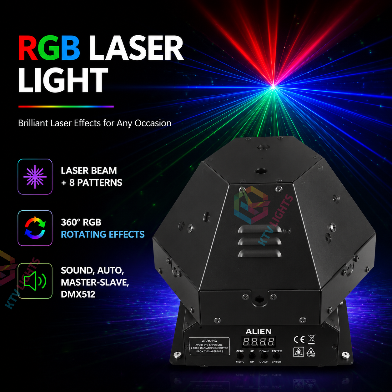 KTVLIGHTS RGB Scanning Laser DJ Stage Light Disco Effect-B15