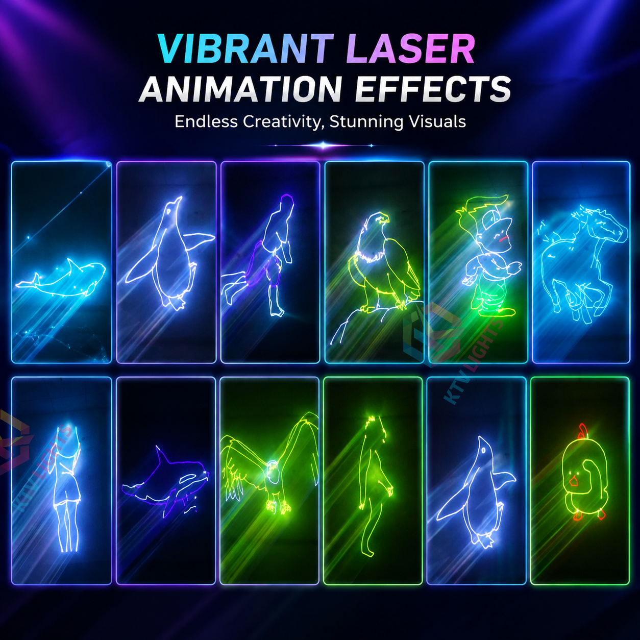 KTVLIGHTS 2W RGB ILDA Animation & Beam Scanning Stage Laser Light-A11