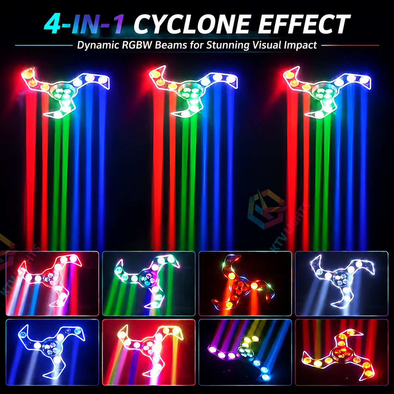 KTVLIGHTS 120W 4-in-1 Cyclone Moving Head Light RGBW DJ Lighting - E70