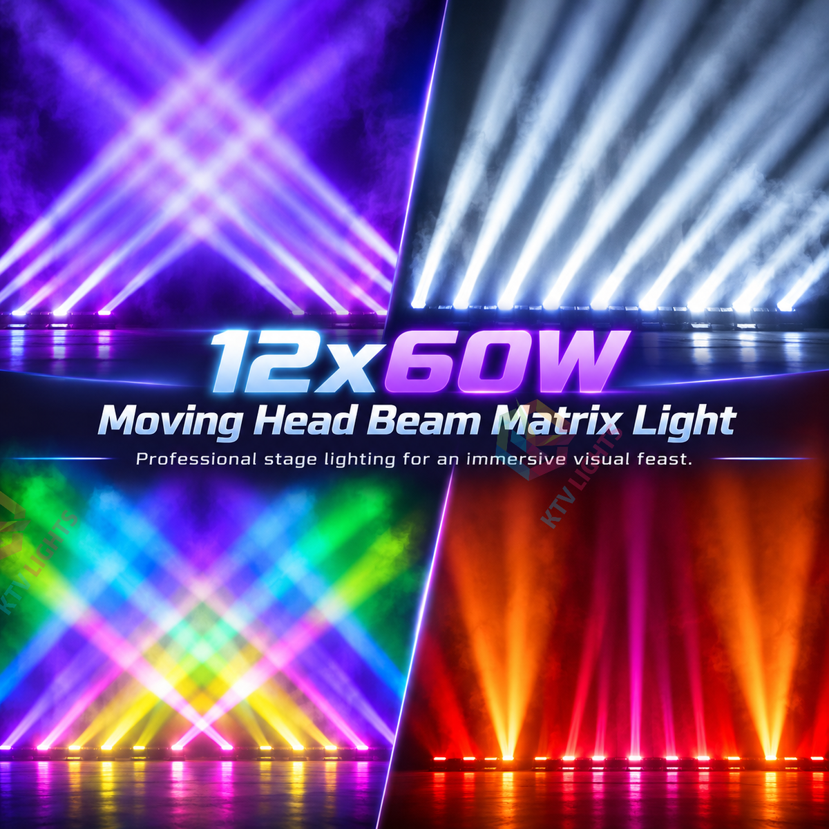 KTVLIGHTS 12x60W RGBW Moving Head Matrix Light DMX512 Stage Lighting-E104