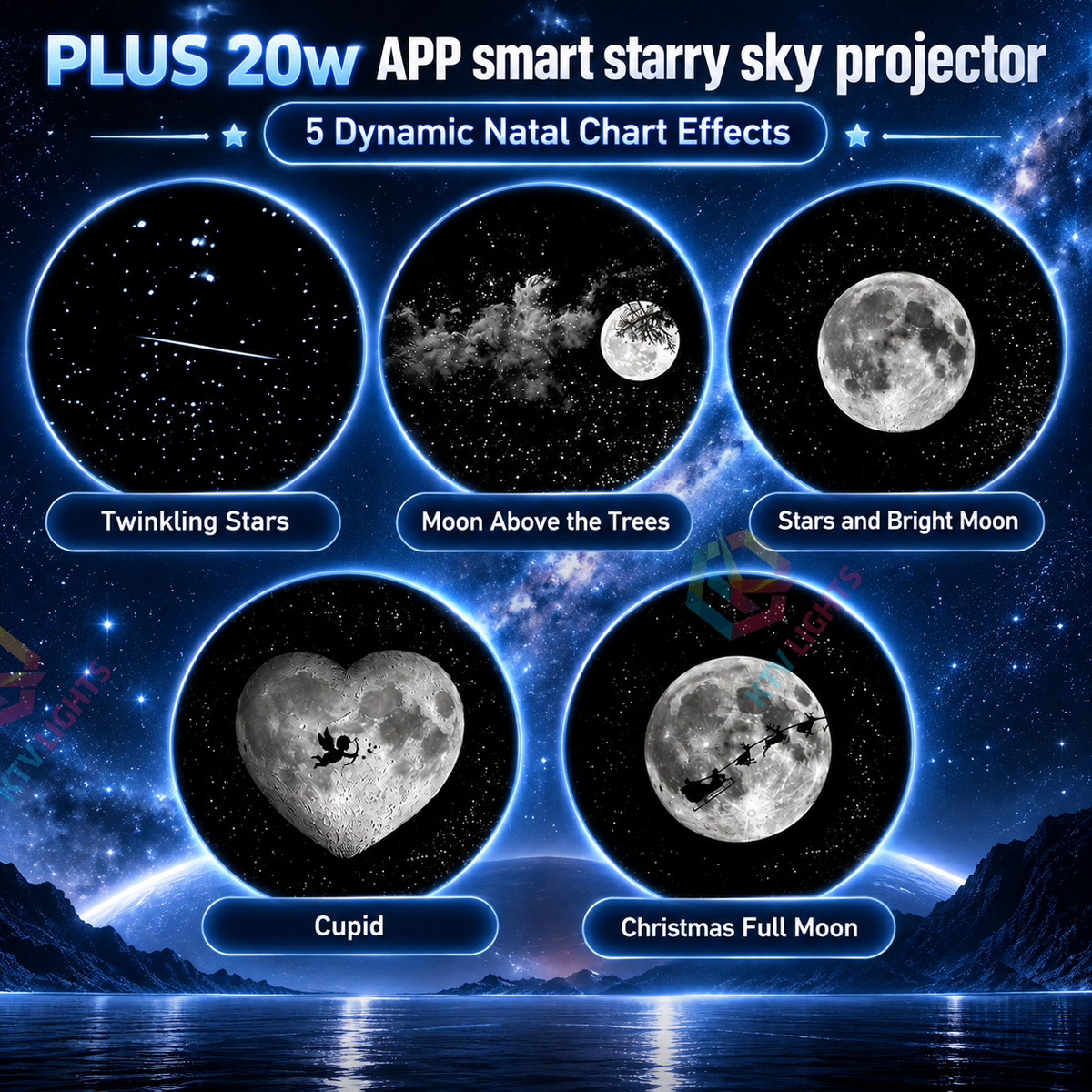 KTVLIGHTS 20W APP Smart Star Galaxy Projector with Dynamic Effects-S61