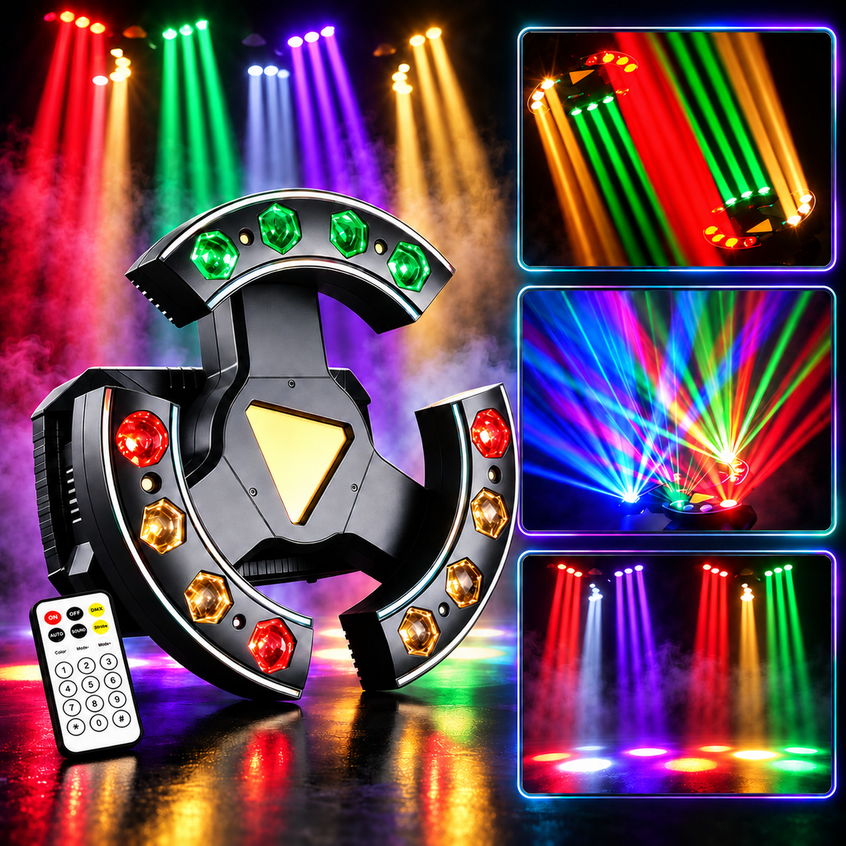 KTVLIGHTS 120W 3-Arm Moving Head DJ Light with Laser & Magic Ball-E110
