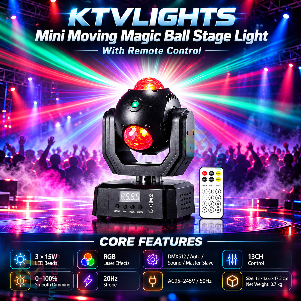 KTVLIGHTS Mini Moving Head Magic Ball Laser DJ Party Stage Light-E120