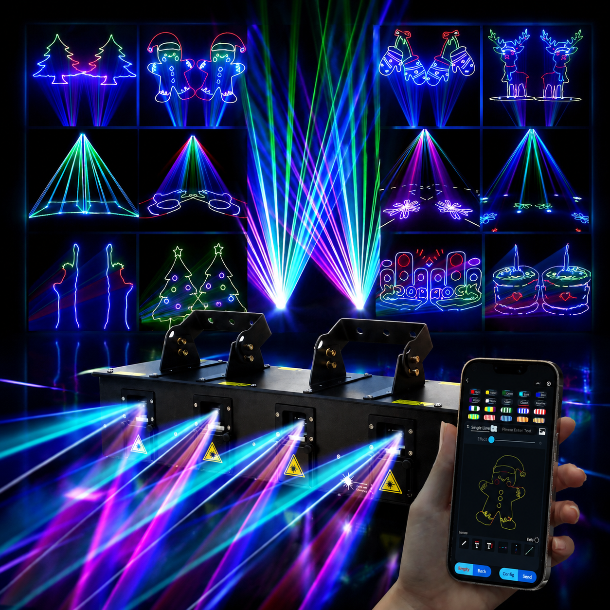Four-head APP-controlled animated laser stage light - A16