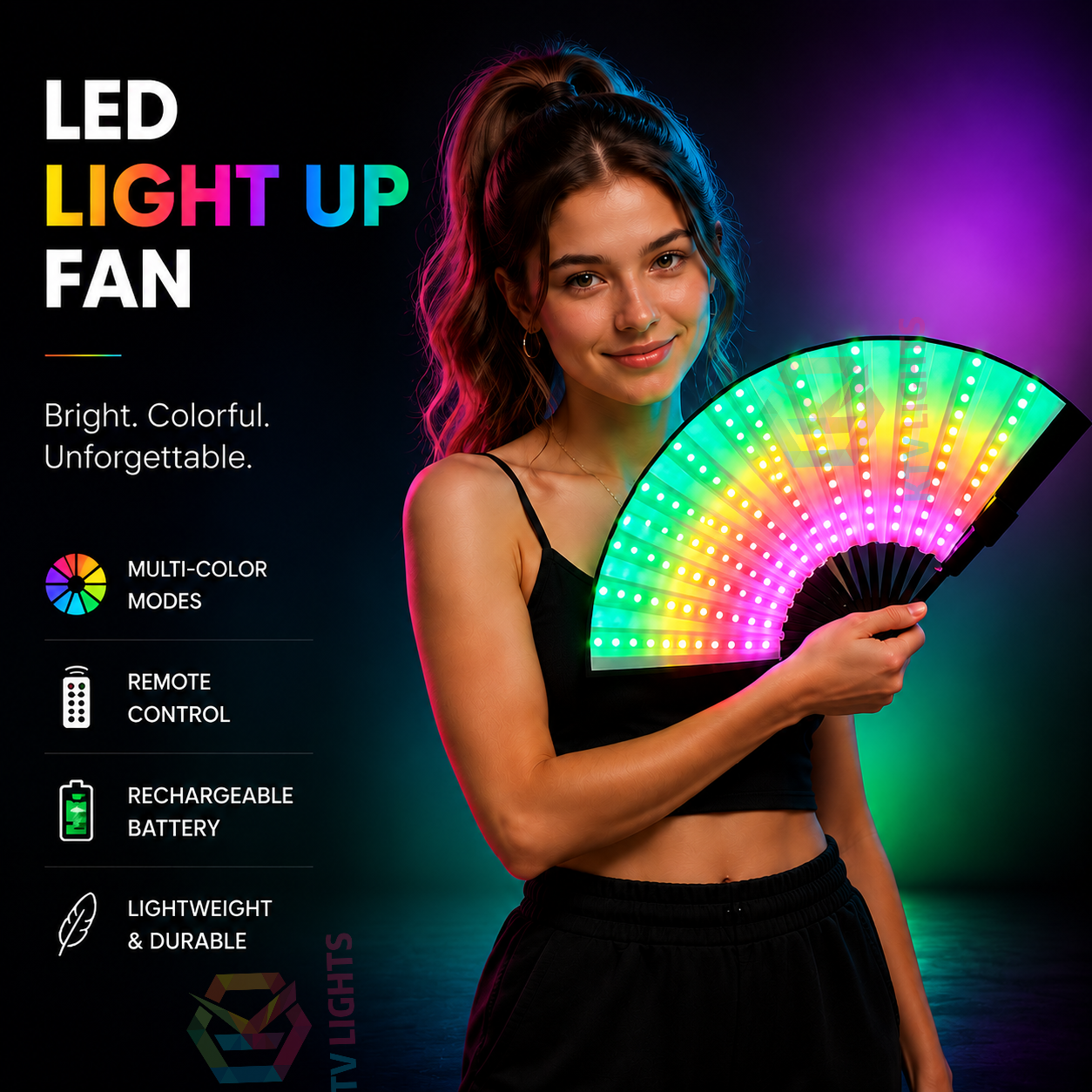 LED Illuminated Folding Fan - M15