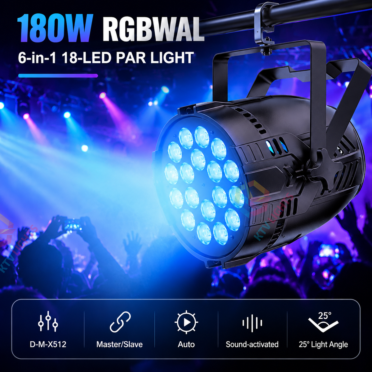 KTVLIGHTS 18x10W RGBW 4-in-1 LED Wash PAR Light-P21