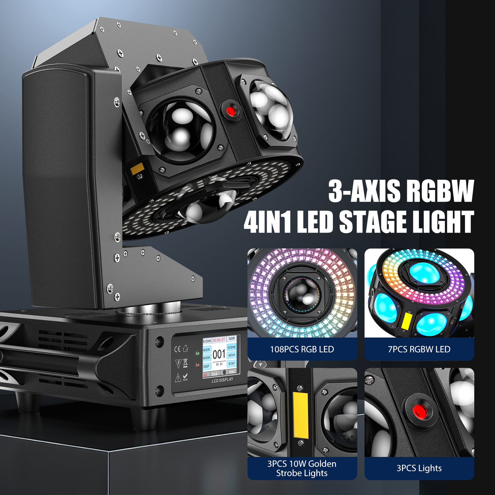 160W RGBW LED Beam Rotating Laser Moving Head Light-E41