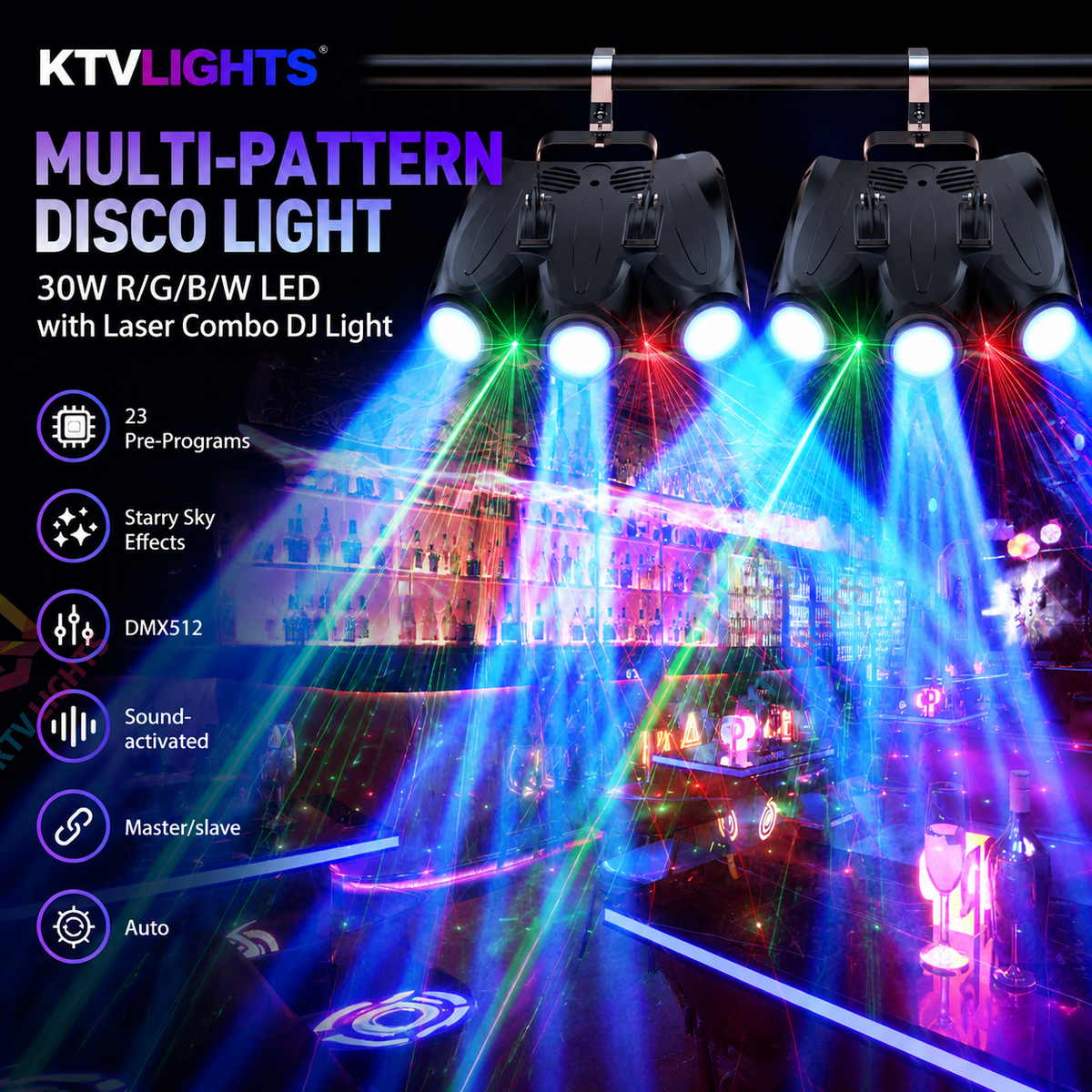 KTVLIGHTS RGBW 3-Head Airship-Style LED Stage Effect Light for DJ Parties- C23