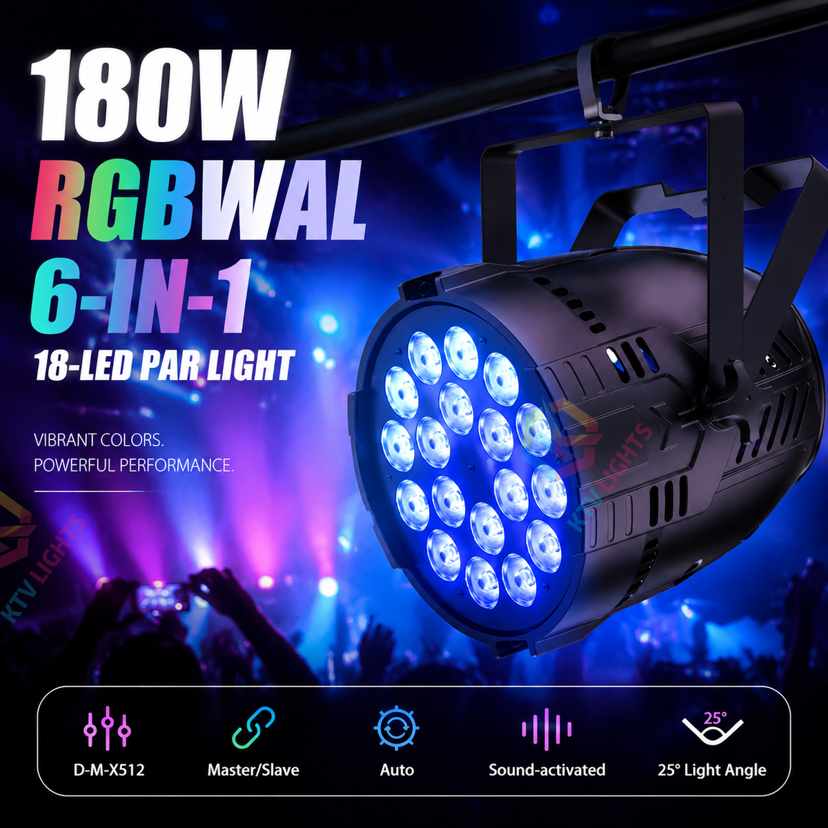 KTVLIGHTS 18x10W RGB 6-in-1 LED Stage PAR Light-P38