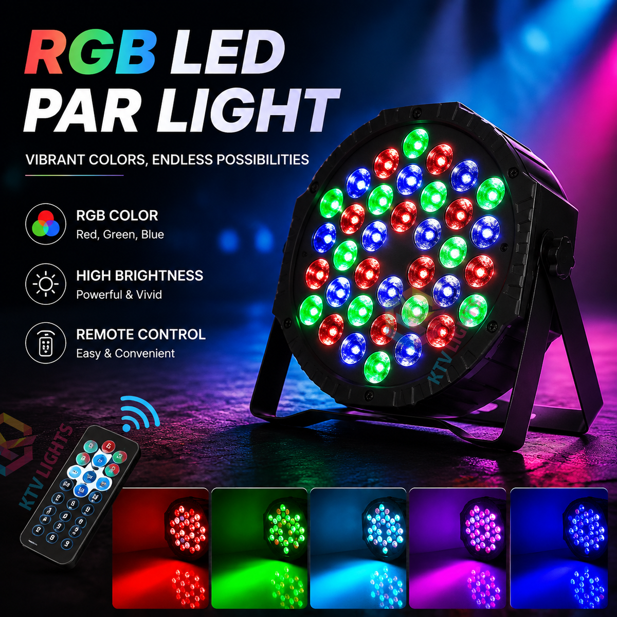 KTVLIGHTS 72W RGB Rechargeable LED PAR Light-P10