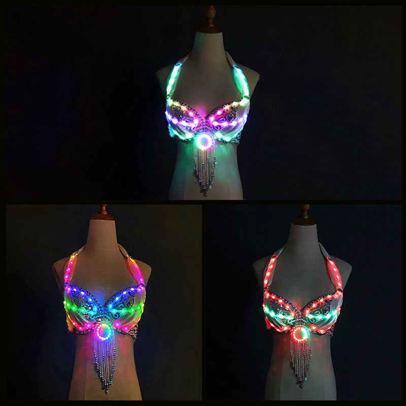 LED Color Lights Women Belly Dance Split Skirt Sexy-M40